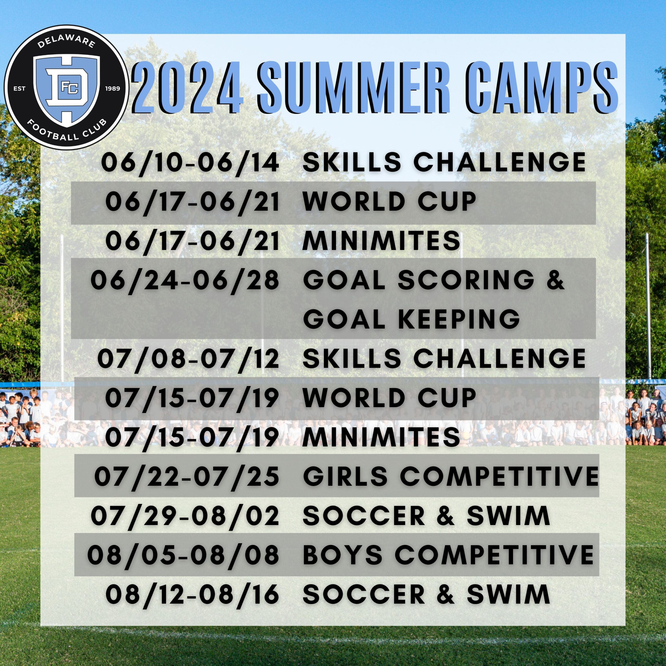 DEFC - 2024 Summer Camp Schedule - New Logo